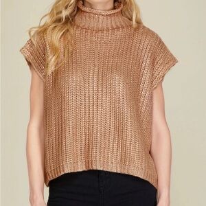 She + Sky Shimmering Gold Turtleneck Sweater